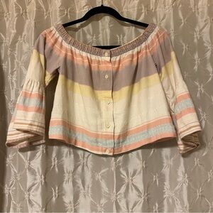 MOTHER Off the Shoulder Belle Top in Sweet Southern Trouble Pastel Stipe